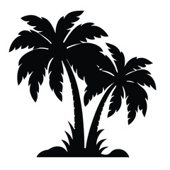 Black Silhouette of Two Palm Trees on a Small Island