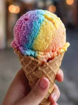 Colorful Ice Cream in Kid’s Hand at Park