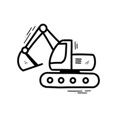 Hand Drawn Excavator Illustration. Doodle Vector. Isolated on White Background - EPS 10 Vector