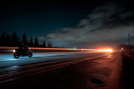 motorcycle on the road at night