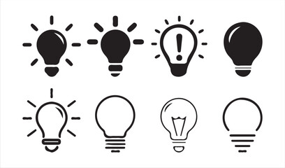 Minimalist Light Bulb Icon Set &ndash; Creativity, Innovation, and Eco Ideas. Victor illustration eps 10