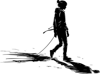 Adventurous journey of a lone tracker urban landscape digital art shadowy environment side view exploration theme