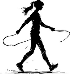 Dynamic young woman jumping rope outdoors urban playground sports photography active lifestyle low angle empowerment