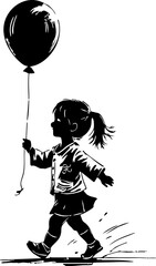 A joyful girl with a balloon urban park playful environment side view childhood innocence