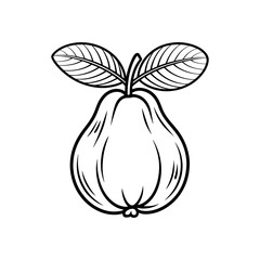 Line art illustration of a guava with leaves