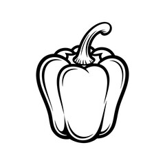 Black and white line art illustration of a bell pepper