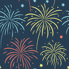 Seamless pattern, An array of colorful fireworks bursting in the sky