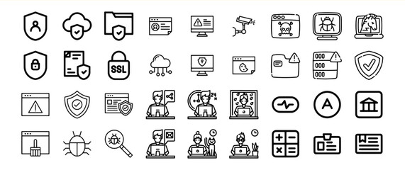 Cybersecurity Icons Set Black and White Line Art Bundle 20
