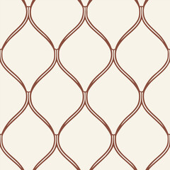 Seamless pattern with brown ogee shapes on a beige background, creating a repeating geometric design, simple and elegant, suitable for wallpaper or fabric
