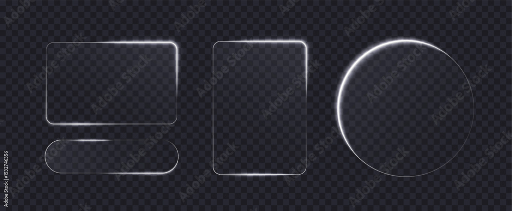 Fototapete light frame liquid glass, glass panel set for mobile and web app, tech board frame in futuristic sty