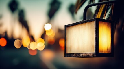 Illuminating the urban night, a modern lamp post casting warm glow on city street