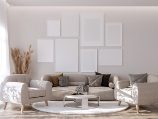 Living Room with Gallery Wall Frame Mockup