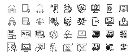 Cybersecurity Icons Set Black Line Art Data Protection