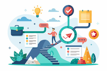 Flat vector illustration depicting a modern digital payment concept with two young characters using smartphones in front of a large online payment interface.