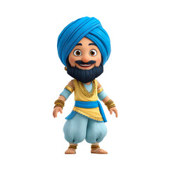 Cheerful Cartoon Character in Blue Turban on a Transparent Background