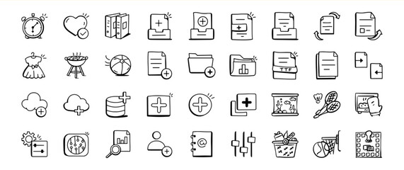 Hand Drawn Black and White Icon Set Bundle 44 icons
