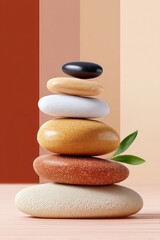 Stack of smooth and vibrant pebbles in a balanced arrangement