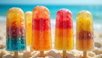 Colorful layered popsicles beach sand