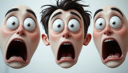 Three surprised cartoon faces