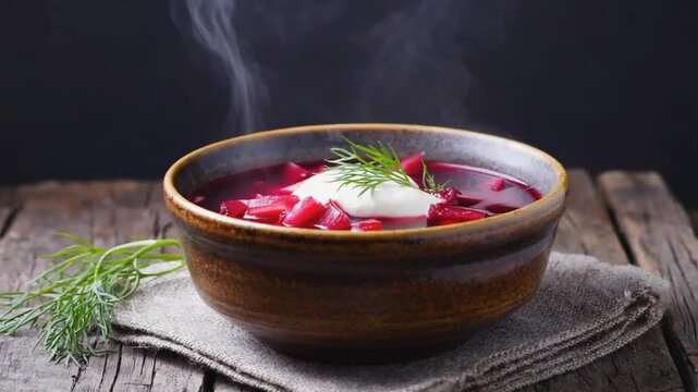 Plate with beetroot soup.