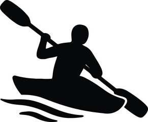 Silhouette kayaker paddling on water isolated vector illustration