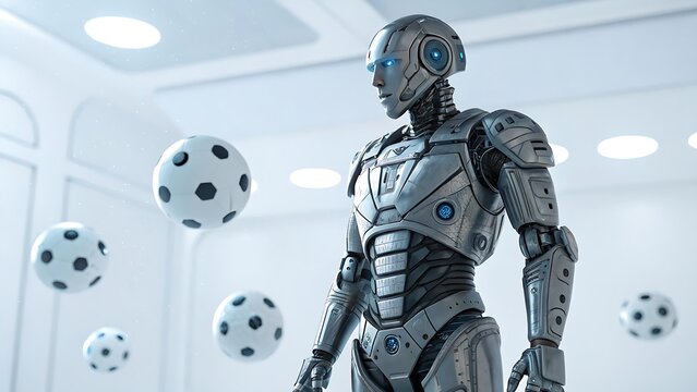 Futuristic 3D cyborg soldier woman in a metal suit and helmet