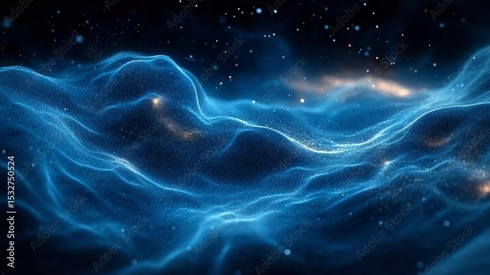 Poster celestial waves: abstract image of swirling blue nebula-like waves in deep space, evokes feelings of