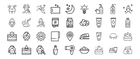 Skincare Routine Icons Set Black Line Art Illustrations