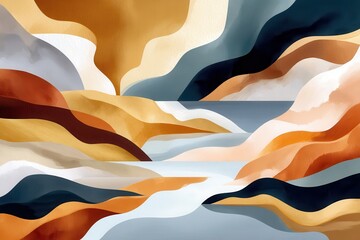 Abstract layers of earth tones forming a surreal and modern landscape design