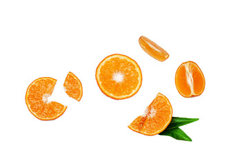 Tangerine slices isolated on white background, contour