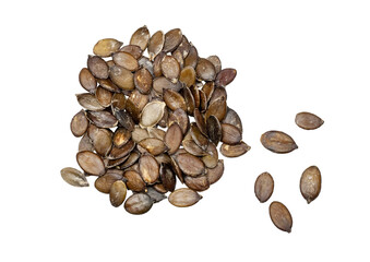 Pumpkin seeds isolated on a white background, contour