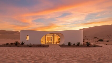 Obraz premium Desert home bathed in sunset glow