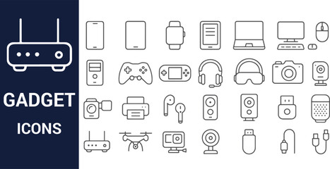 Collection of Modern Gadget Icons Electronics, Tech, and Devices