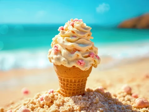 Beach Scene with Ice Cream and Sea View