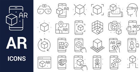 Augmented Reality (AR) Icons A Comprehensive Collection of Line Art Graphics for Mobile Apps and Web Design