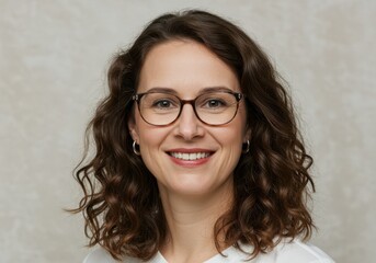 Smiling woman with glasses portrait isolated on white background