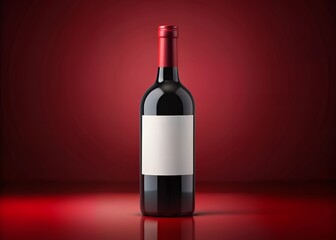Red wine bottle with blank label on red background