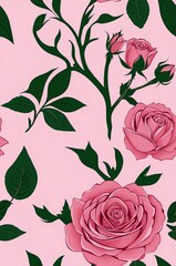 Roses on pink background cartoonish seamless pattern