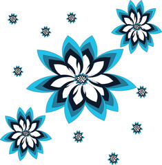 A Delightful Display of Stylized Blue and White Flowers on a White Background, Perfect for Textile Designs or Digital Art Projects.