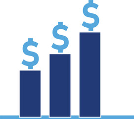 A visually unique presentation of financial growth with vector bars with dollar signs suggesting an upward trend in revenue or profit.