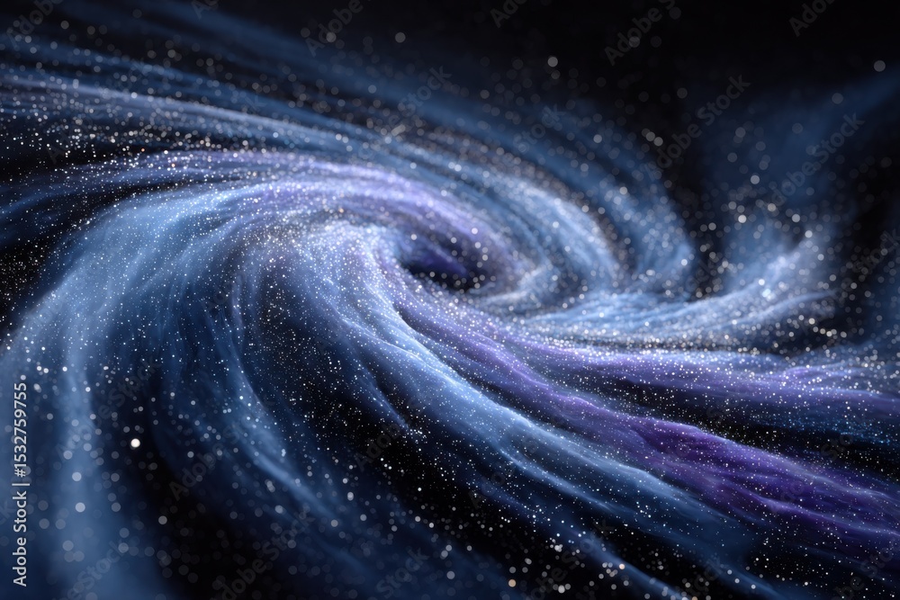 Poster abstract galaxy swirl with stars and nebula clouds, suitable for cosmic exploration and scientific d