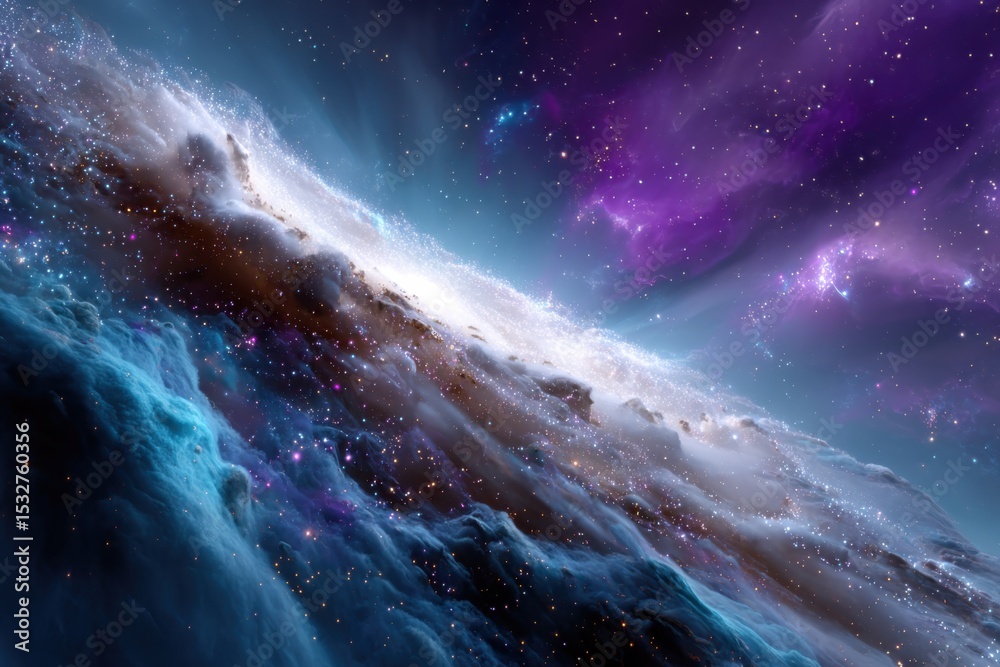 Poster vibrant nebula in deep space with swirling clouds, representing cosmic exploration and scientific di