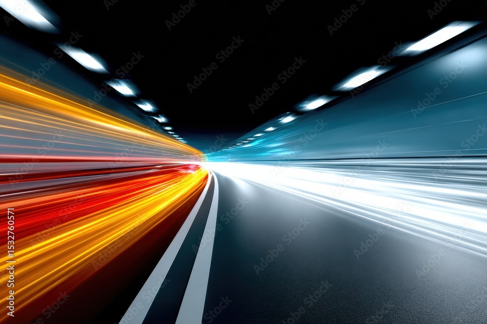Poster Streaks of Light in Tunnel Representing Speed and Connectivity, Ideal for Technology and Innovation Marketing Campaigns : Generative AI
