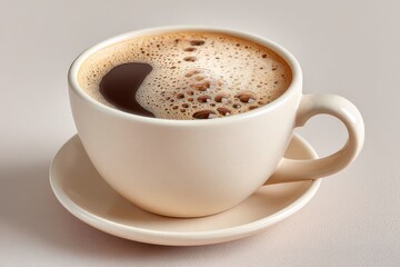 Fototapeta premium Close-Up of Coffee Cup With Foam on Beige Background, Symbolizing Morning Rituals and Comfort Food : Generative AI