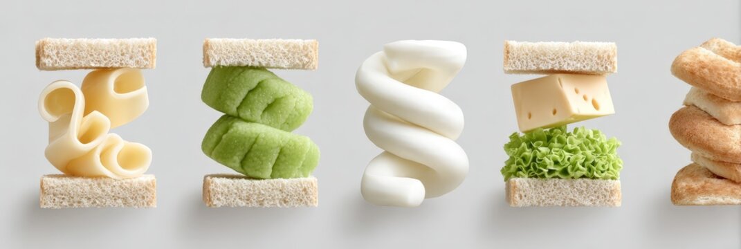 Creative sandwich art featuring unique ingredients arranged on bread slices