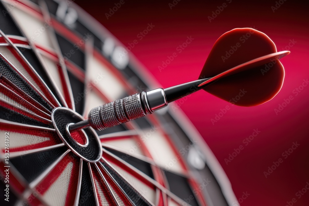 Aufkleber dart hitting bullseye on dartboard with red background, symbolizing precision marketing and strategi