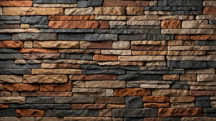 Obraz premium Textured Stacked Stone Wall with Mixed Natural Colors 