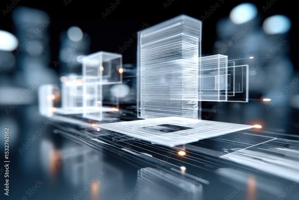Aufkleber abstract wireframe cityscape at night, showcasing technological innovation and modern urban planning