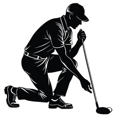 Fototapeta premium Golfer Kneeling, Preparing for a Shot Silhouette Illustration