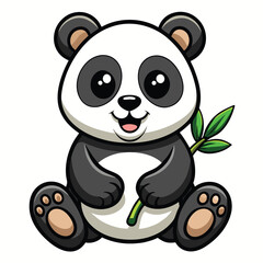 Adorable cartoon panda bear cub holding bamboo